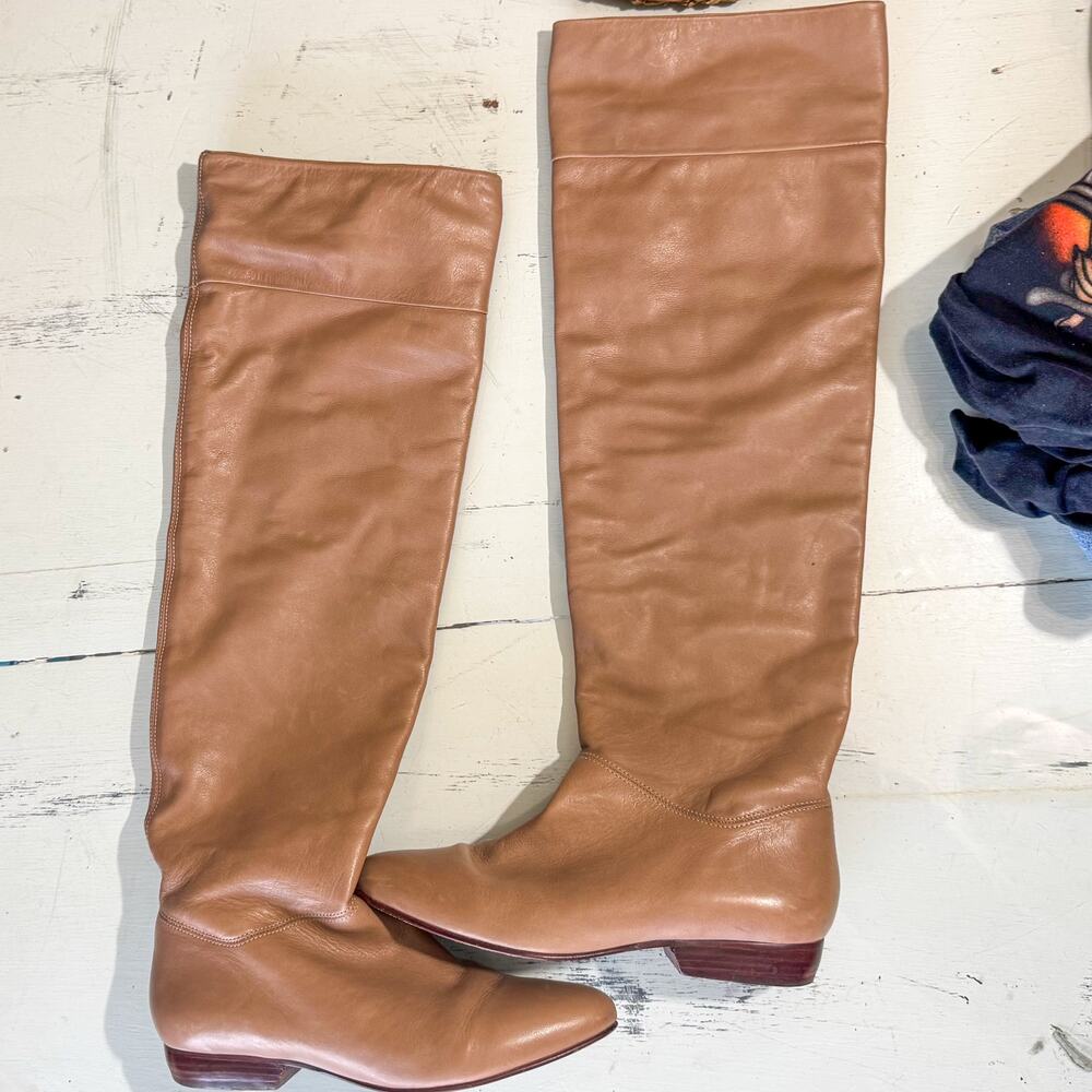 Pour La Victoire Malorie Tan Leather Boots Over The Knee Made in Brazil 6.5